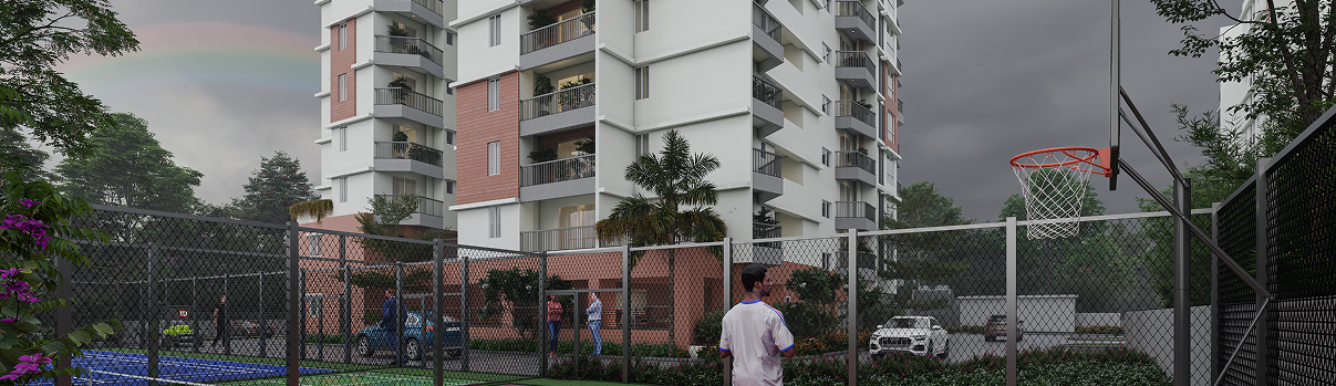 Luxurious swimming pool with lighting and kids swimming